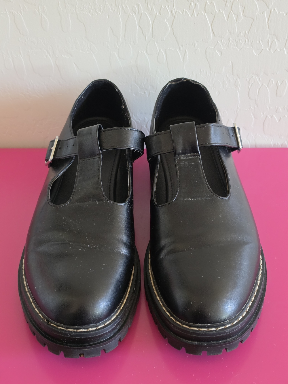NOBO Black Leather Mary Jane Loafers with Chunky Sole